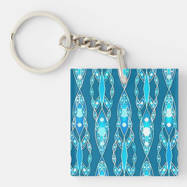 Porte-clés Batik Tribal - Bleu Océan et Aqua (Devant)