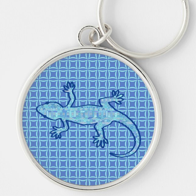 Porte-clés Batik Tribal Gecko - bleu denim doux (Devant)
