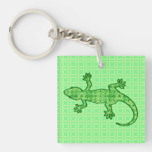 Porte-clés Batik tribal Gecko - chaux et vert émeraude