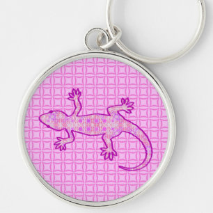 Porte-clés Batik tribal Gecko - orchidée et coquille rose