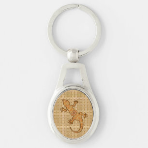 Porte-clés Batik tribal Gecko - rouille, ambre et bronze