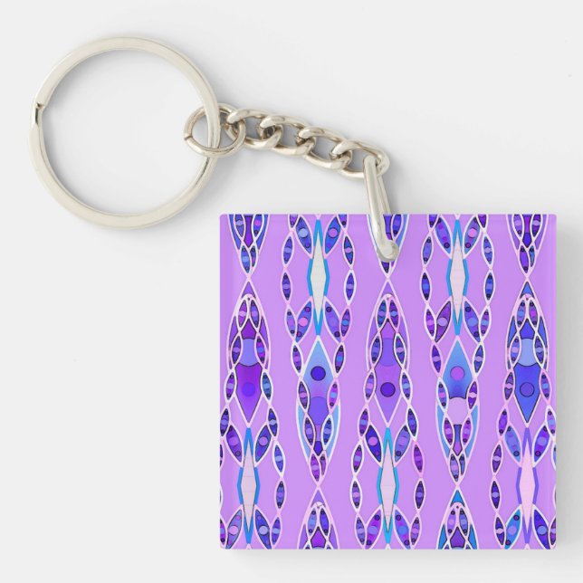 Porte-clés Batik tribal - Lavande, bleu et violet (Devant)