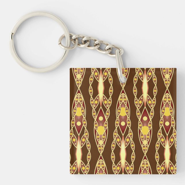 Porte-clés Batik Tribal - Marron Chocolat et Beige (Devant)