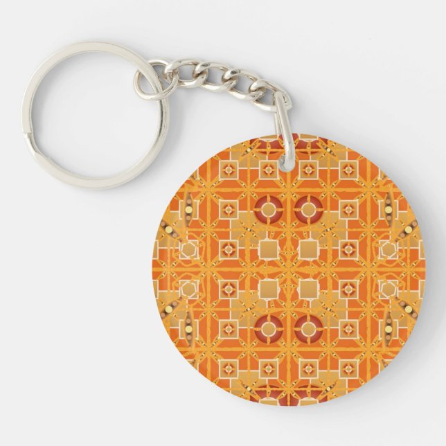 Porte-clés Batik tribal - nuances d'ambre et de brun (Devant)