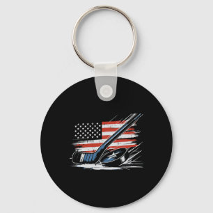 Porte-clés Bâton de hockey sur glace du 4 juillet Puck Drapea