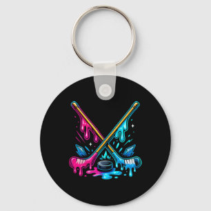 Porte-clés Bâtons de hockey Crème glacée Goutte Hockey sur gl