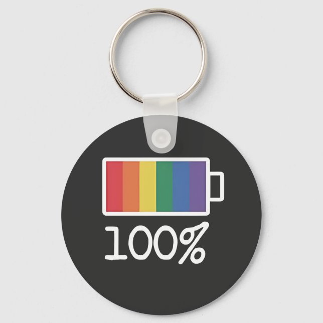 Porte-clés Batterie 100% Gay Funny LGBT Pride Mois Égalité (Recto)