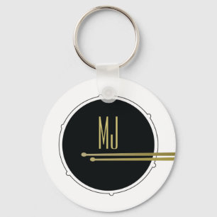 Porte-clés Batterie Musique Moderne Noir et Blanc Monogrammé