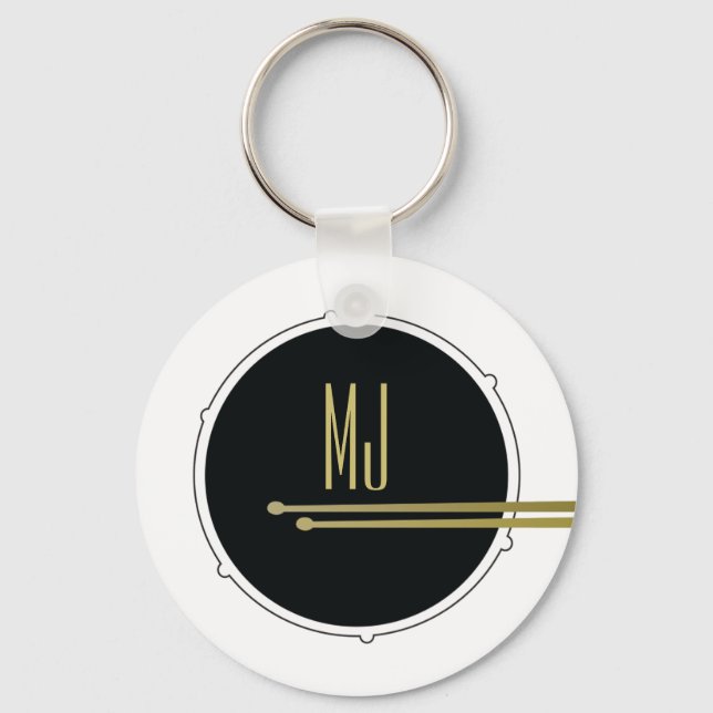 Porte-clés Batterie Musique Moderne Noir et Blanc Monogrammé (Recto)