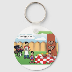 Porte-clés BBQ Familial, Père célibataire, 2 Garçons Cartoon