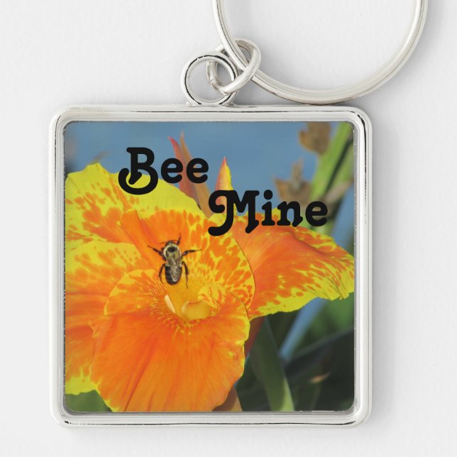 Porte-clés Be Mine Bee Pun Bright Orange Flower Photo Floral (Devant)