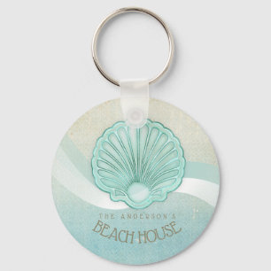 Porte-clés Beach House Clam Shell Aqua Blue ID623