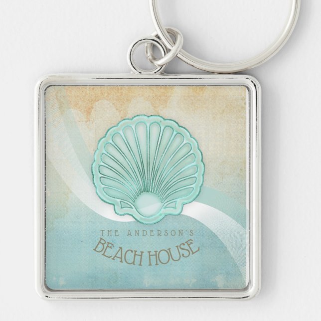 Porte-clés Beach House Clam Shell Aqua Blue ID623 (Devant)