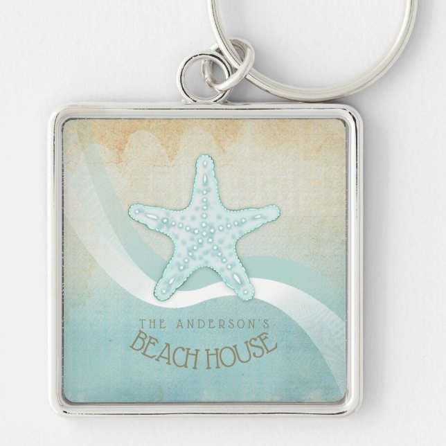 Porte-clés Beach House Nautical Starfish Aqua Blue ID623 (Devant)