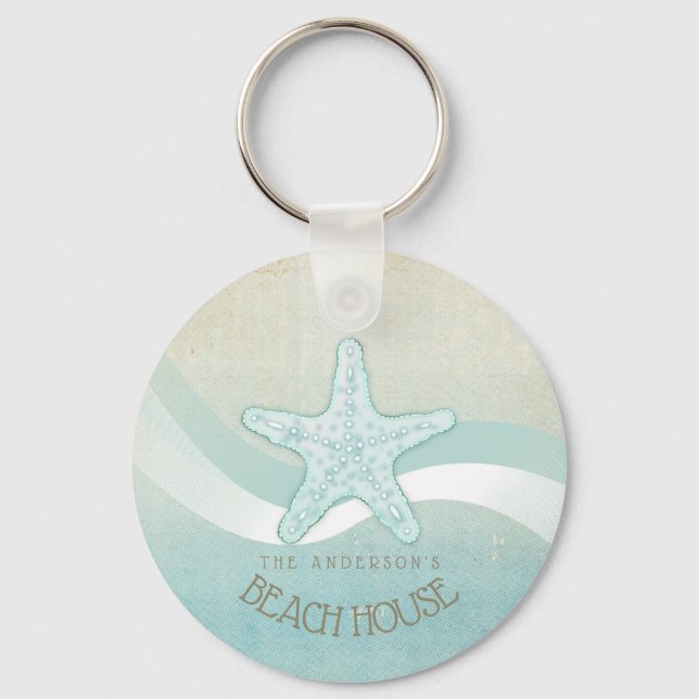 Porte-clés Beach House Nautical Starfish Aqua Blue ID623 (Recto)