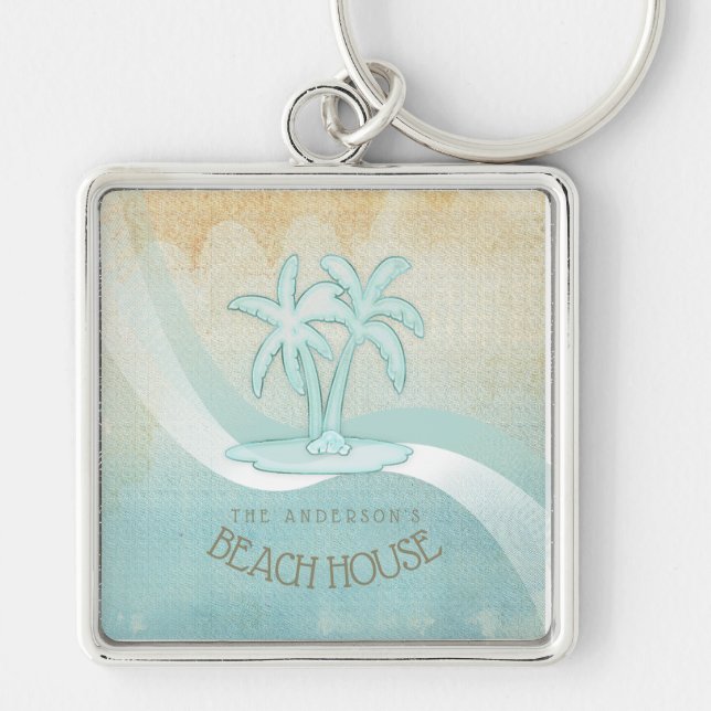 Porte-clés Beach House Palm Trees Aqua ID623 (Devant)