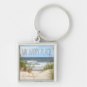 Porte-clés Beach My Happy Place avec nom