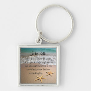 Porte-clés Beach Sea star Inspirational John 3:16 Bible Verse