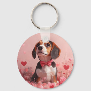 Porte-clés Beagle avec des roses - Saint-Valentin