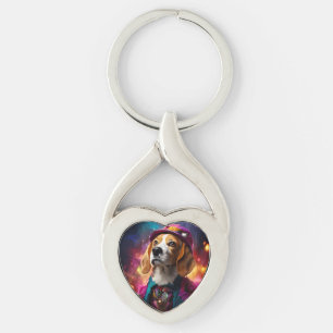 Porte-clés Beagle dans un Casquette rose