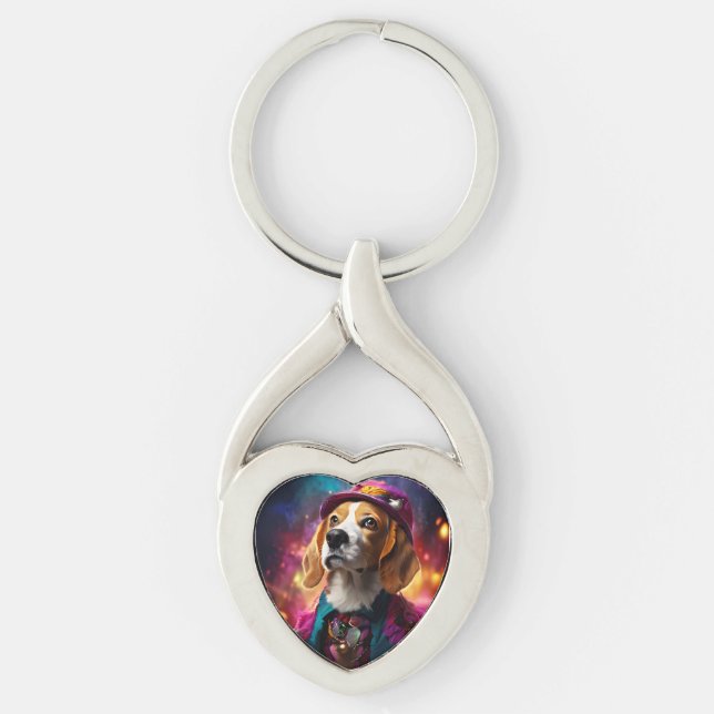 Porte-clés Beagle dans un Casquette rose (Devant)