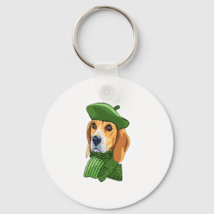 Porte-clés Beagle de chien en vert béret français