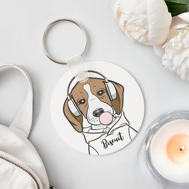Porte-clés Beagle décontracté avec un bubble gum Mignon Drôle (Créateur téléchargé)