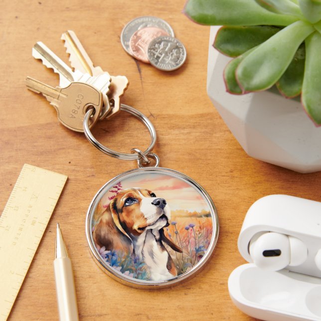 Porte-clés Beagle Dog Lover with Wildflower Meadow (Bureau)