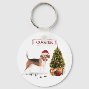 Porte-clés Beagle drôle de Noël Chien avec Arbre