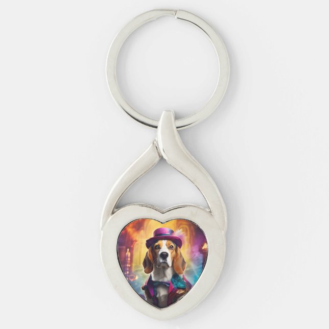 Porte-clés Beagle en costume vibrant (Devant)