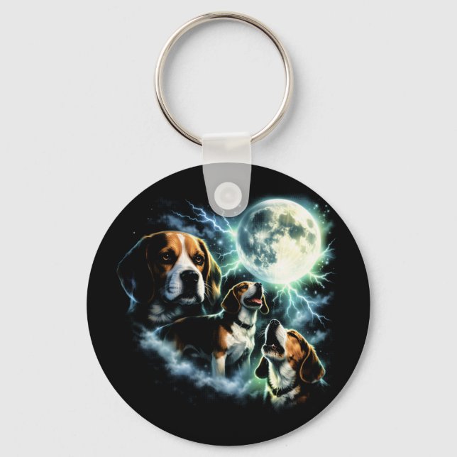 Porte-clés Beagle hurlant à la Lune – Chien de Chasse Nuit (Recto)