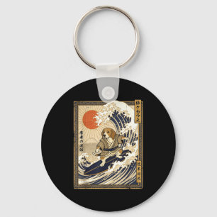 Porte-clés Beagle japonais surf kanagawa vague drôle samouraï