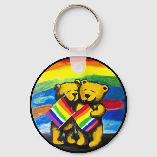 Porte-clés Bears Love Couple LGBT Arc-en-ciel (Recto)
