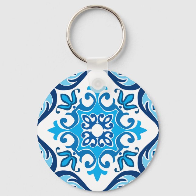 Porte-clés 💙 🤍 Beau bleu - blanc Azulejos X, (Recto)