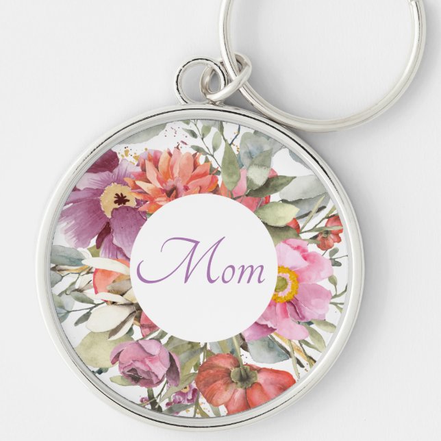 Porte-clés Beau cadre rose sur blanc | Maman (Devant)