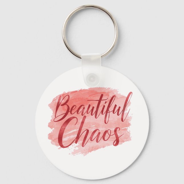 Porte-clés Beau Chaos Citation Aquarelle Rose (Recto)