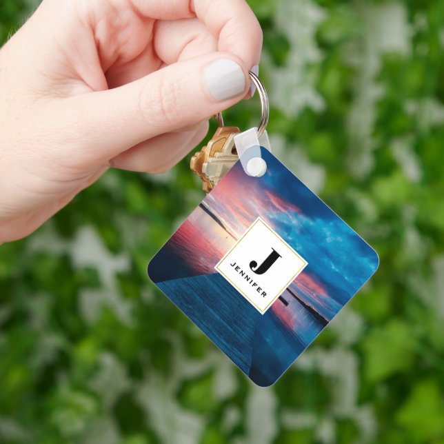 Porte-clés Beau coucher de soleil sur un Monogramme de lac Ca (main)