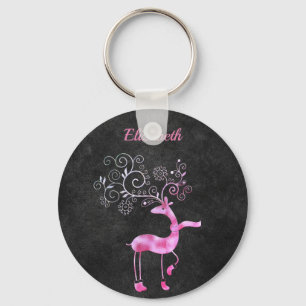 Porte-clés Beau, Étonnant, Renard de Noël Rose