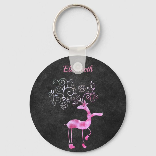 Porte-clés Beau, Étonnant, Renard de Noël Rose (Recto)
