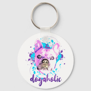 Porte-clés Beau Français Bulldog visage rose bleu Dogaholic