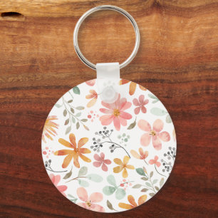 Porte-clés Beau Motif à fleurs rose orange blanc