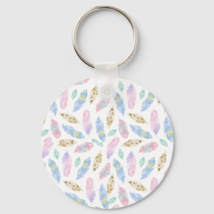 Porte-clés Beau motif aquarelle de plumes d'arc-en-ciel