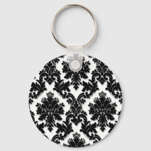 Porte-clés Beau motif noir et blanc de damassé