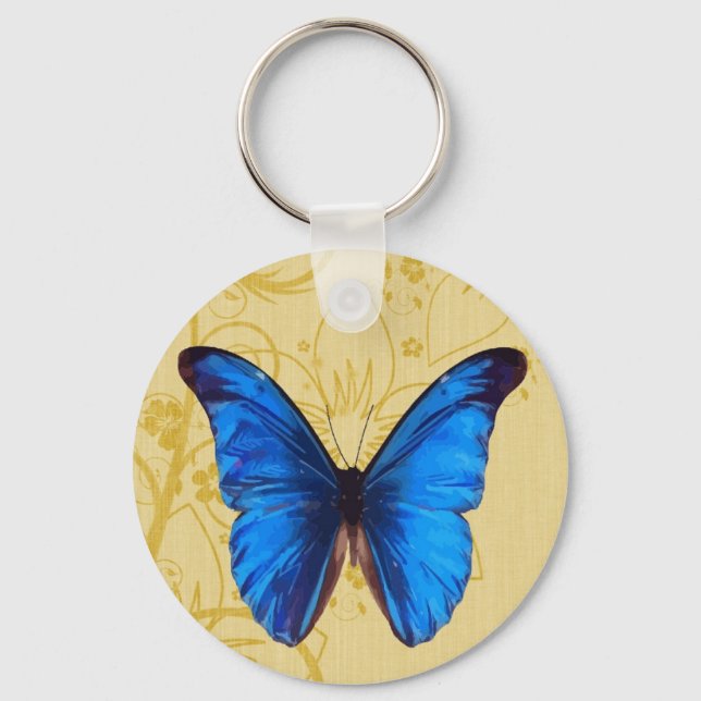 Porte-clés Beau papillon bleu art Vintage (Recto)