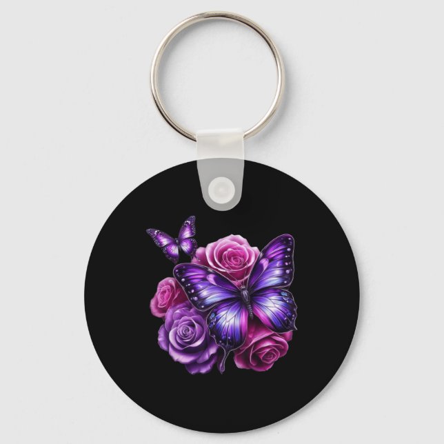 Porte-clés Beau Papillon Rose Violette Amoureux Papillon G (Recto)