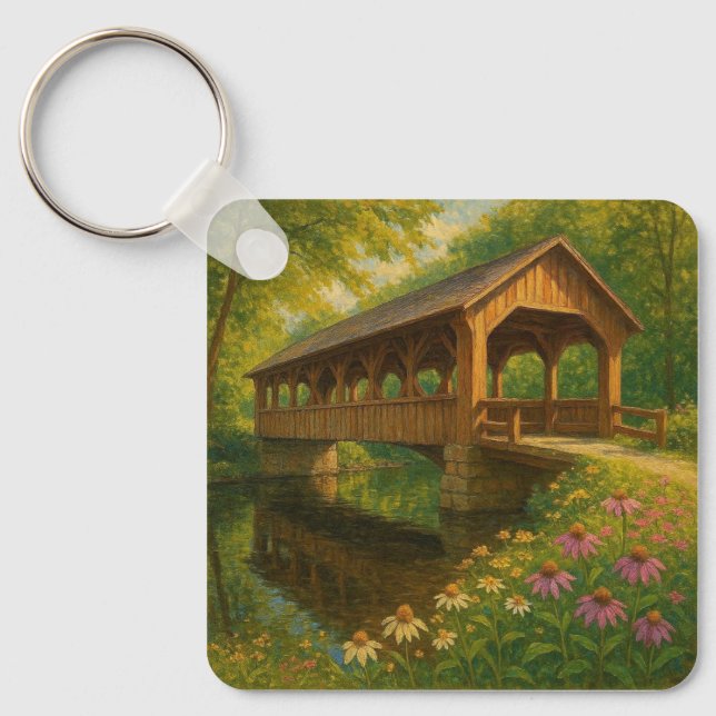 Porte-clés Beau pont couvert d'été art (Recto)