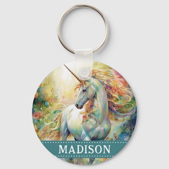 Porte-clés Beau Porte - clé Unicorn avec nom personnalisé (Recto)
