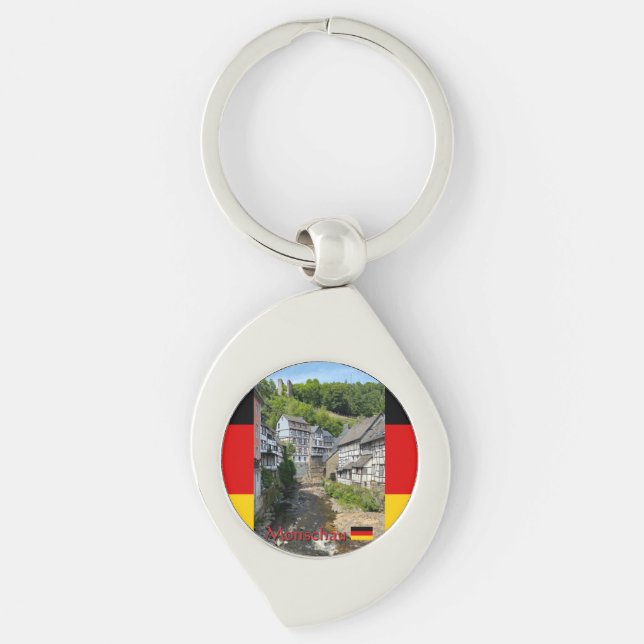 Porte-clés Beau village allemand Monschau en été (Devant)