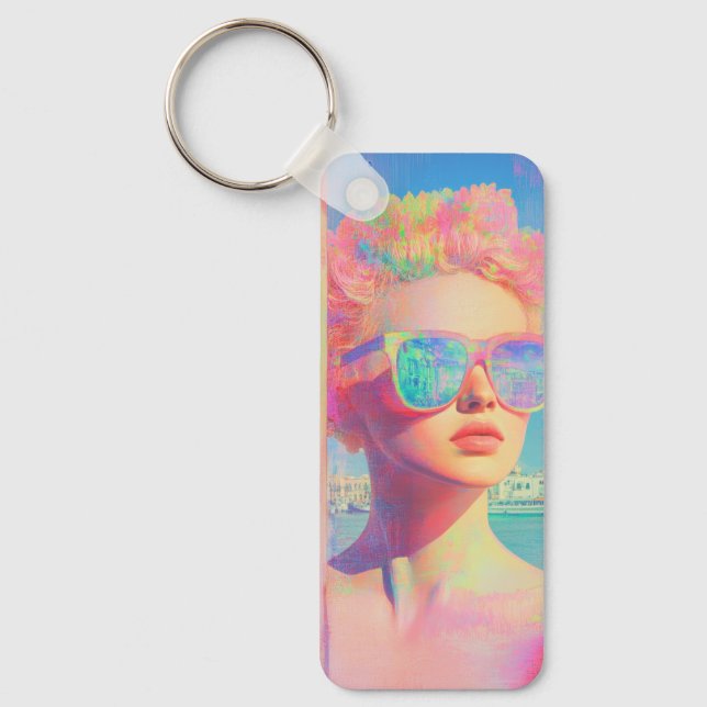 Porte-clés Beauté côtière de Neon avec lunettes de soleil (Recto)