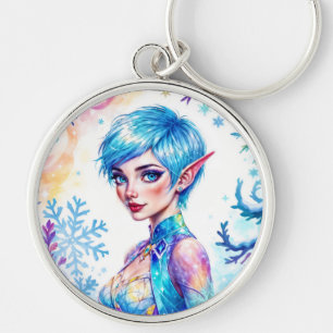 Porte-clés Beauté elfe d'hiver enchantée gelée reine art